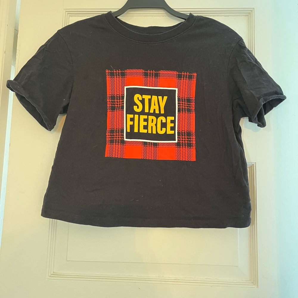 Red and Black Crop Top with Stay Fierce Graphic